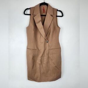 Spanx The Perfect Vest Dress - Camel Tan - Sleeveless Blazer - Size Small
